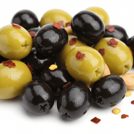 Black and Green Kalamata Olives with Chili 1 - 12kg - Hellenic Imports